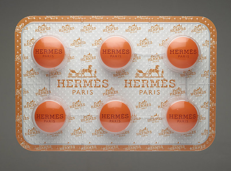 Hermes blister pack of 6 pills, cast resin, 42" x 27"