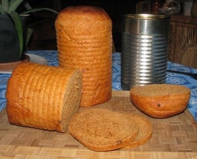 Make tin-can sandwich bread as a portable food option.