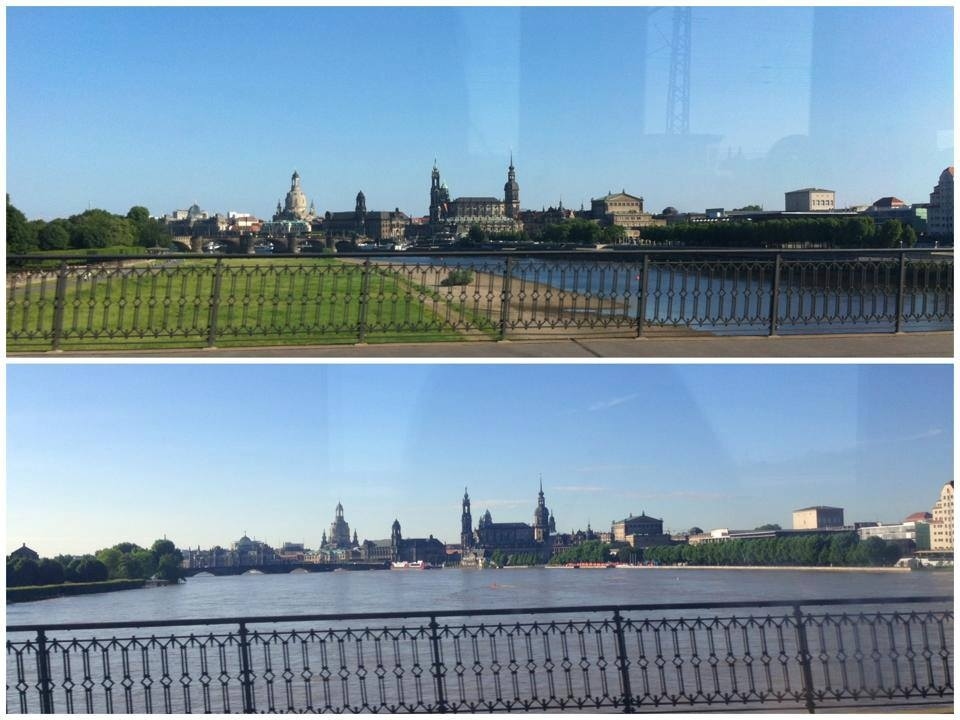 The top is a view of the city on a normal city day, and the view below is with the river flooded. The river is normally 2 meters, but at this moment it is 8.5 meters and climbing.