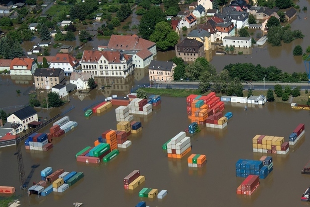 A flooded container storage facility in Riesa on June 5.