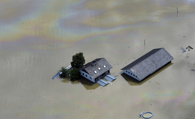 A farm flooded by the Danube in Deggendorf on June 6. The following are also nearby farms on the same day.