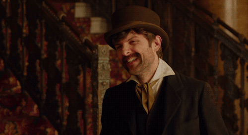 Adam Scott aka John Wilkes Booth perfects the evil villain laugh as he plots to assassinate Lincoln.