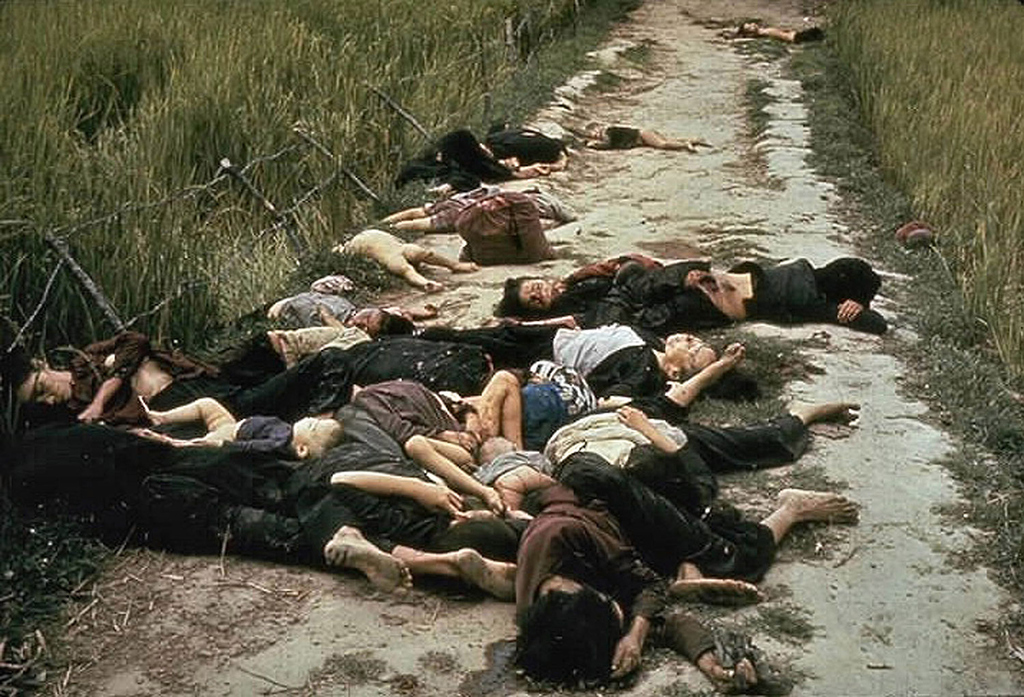 On March 16, the men of Charlie Company murdered between 347 and 504 unarmed civilians; the victims include women, children, and infants. Some of the women's bodies were found to show signs of being gang-raped. The event, known as the My Lai Massacre, marked one of the darkest chapters in the Vietnam War. It would not become public knowledge until 1969.