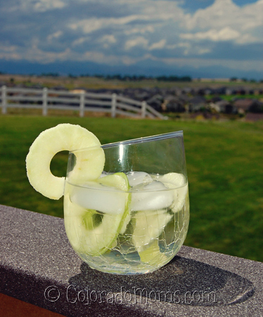 Fizzy and delicious! Make this with vanilla vodka, simple syrup, apple, dry wine, and Lemon-Lime soda or Seltzer.