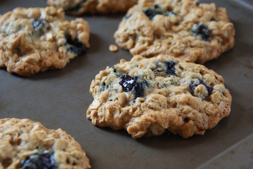 Possibly disappointing (they contain oats, which can be pretty hit or miss in a cookie), this recipe could be made with any type of berry for a summary (and portable!) dessert:http://healthnutnation.com/2011/07/05/blueberry-crisp-cookies/