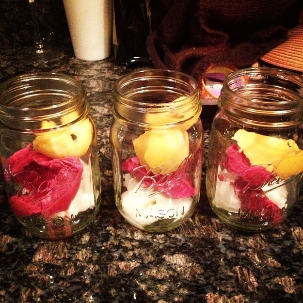 A recipe inspired by the Food Network and tweaked by yours truly on my blog, different sorbet flavors (I used lemon, mango, and raspberry) are topped with Lambruso red sparkling wine or Cava. When the sorbet melts it blends into the wine for a cooling summertime drink.
