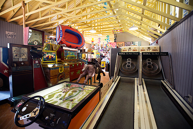 The two side-by-side Skee Ball machines are originally from Whalom Park, an old amusement park in Lunenburg, Massachusetts, that operated from 1893 to 2000.