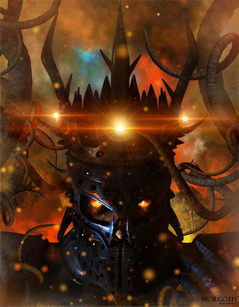 Morgoth is THE baddy of the Tolkien universe. No, children just now getting into Tolkien, it’s not Smaug. No, LOTR fans, it’s not Sauron. In fact, Sauron was a mere servant of Morgoth, and his power was a fraction of that of Morgoth. Morgoth is referenced in the Fellowship movie, when they encounter a “Balrog of Morgoth” in Moria. You know how that one Balrog managed to almost/kinda/basically kill Gandalf? Yep, Morgoth had those bad boys around errywhere. He was also one of the Valar, the gods, one of the originals, before he fell from grace for creating different music. (That's what you get for displays of nonconformism.)