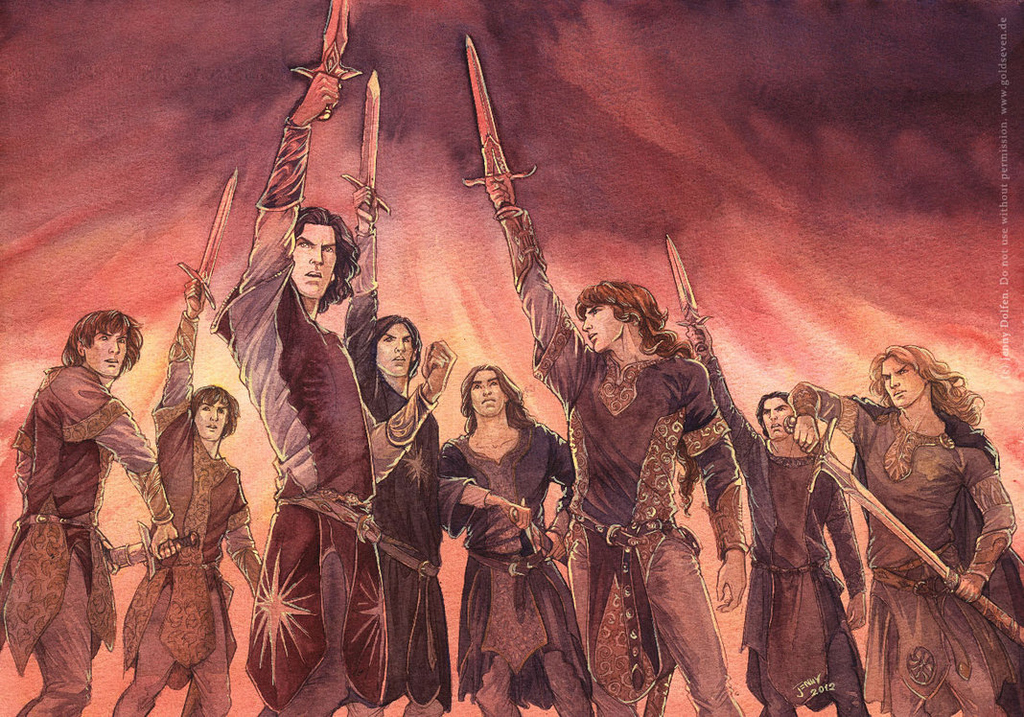 Maedhros the Tall. Maglor the Mighty Singer. Celegorm the Fair. Caranthir the Dark. Curufin the Crafty. Amrod and Amras, the Hunters. Feanor himself died in an early battle, so his sons were the real driving force behind the wars that ensued after Morgoth stole the Silmarils from the Elves. They were mighty foes of Morgoth, but because of their oath (The Oath of Feanor, which was sworn by Feanor and all his sons and said that none but Feanor or his sons may have the Silmarils) their actions were also sometimes evil in nature (which only makes them three-dimensional characters).