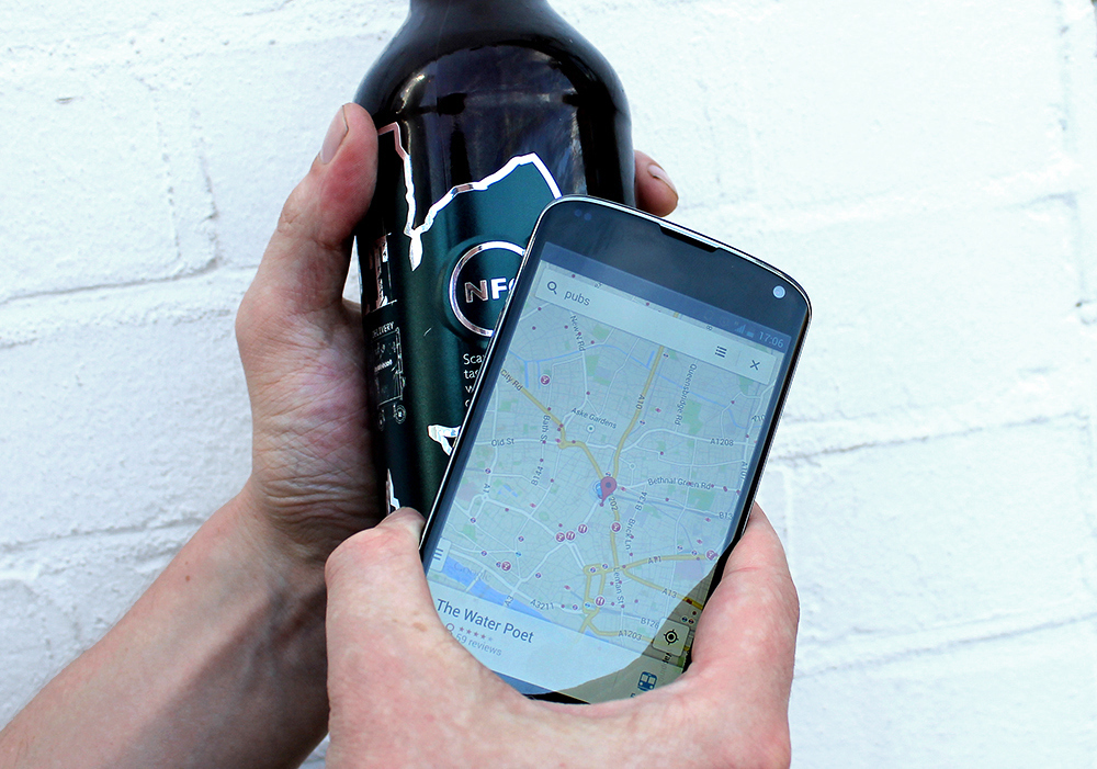 Sort your evening out! Rough Draught, a beer brewed by London-based printing specialist Diginate, will sort your whole evening out, simply by tapping the bottle with an NFC-enabled smartphone. The phone will then:– Text your girlfriend/boyfriend/mother/cat and let them know you will be home late.– Email your boss and let him/her know that you don’t think you’ll be in tomorrow.– Tweet your friends and let them know they should come round for a beer.– Open Maps to find a pub in the area so you can continue your evening there.