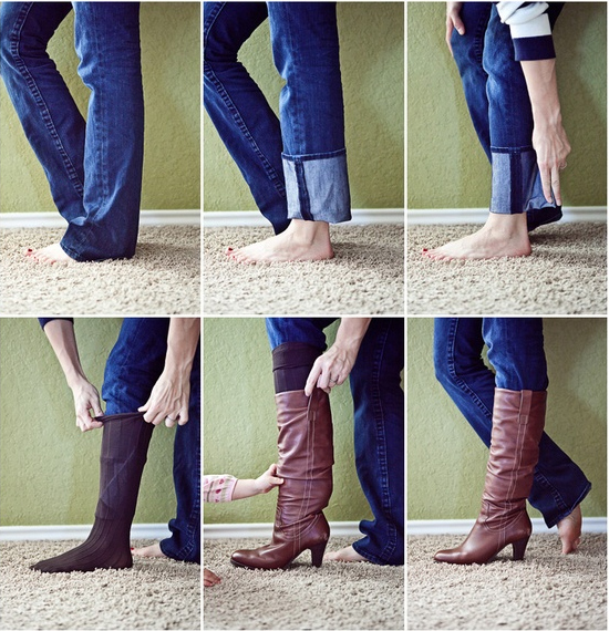 Aprenda a dobrar suas calças jeans para que elas caibam dentro das botas.
