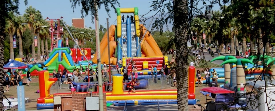 between water slides, snowboarding half pipes and ice skating rinks