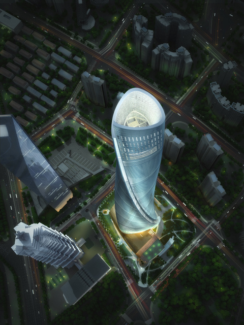The tower is designed as nine buildings stacked one on top of the other. Between each stack are open-air gardens, that give visitors the feeling of being outside.