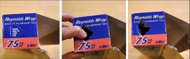 Most aluminum foil boxes have press-in tabs that secure the roll in place, so you don&#x27;t have worry about it flying out every time you rip off a sheet.