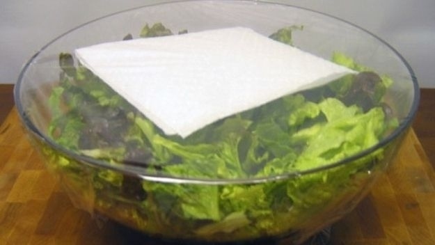 Placing a paper towel in with your salad lettuce will keep it fresh all week long.