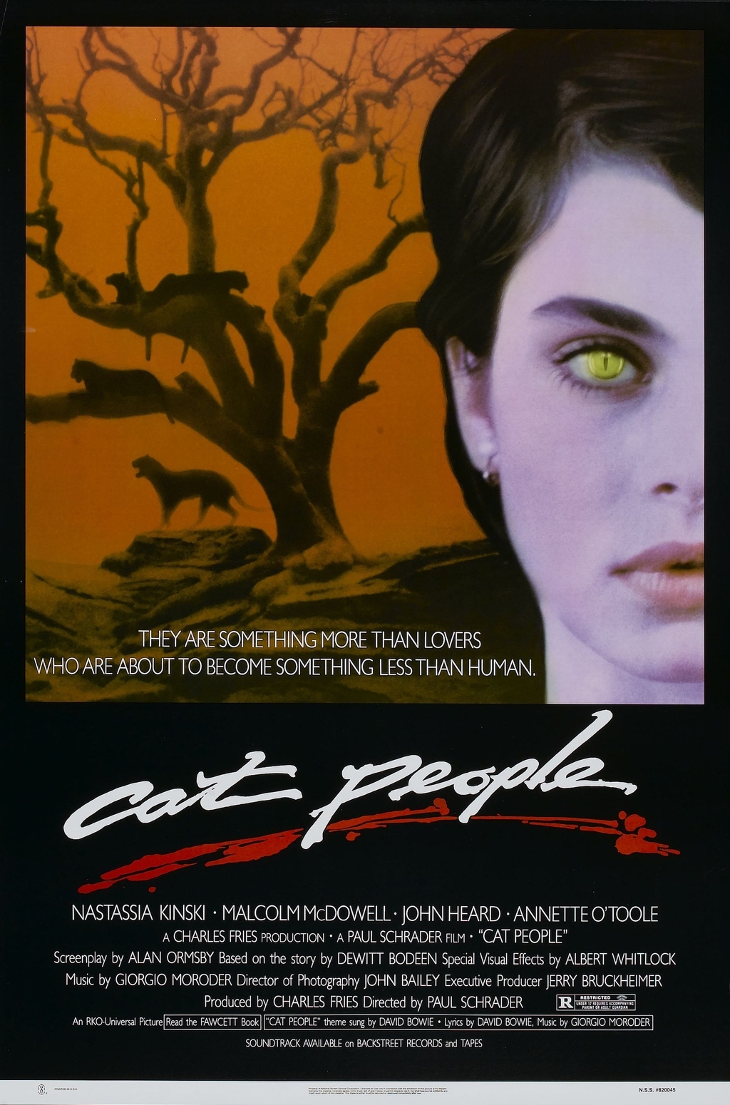 In one of the creepy roles that helped define McDowell as a horror genre icon, Cat People (1982) is a very loose remake of the 1942 classic of the same name. The premise (people who turn into leopards when they have sex, and then must kill to turn human again) may seem ridiculous, but the film is actually pretty sexy and scary, thanks to its moody New Orleans atmosphere and dead-serious performances. Plus, it has a theme song by David Bowie.