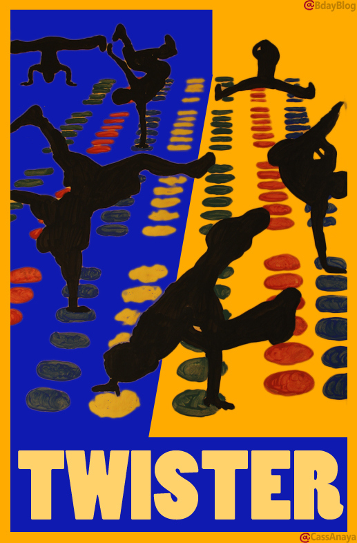 1969 - The U.S. Patent Office issued a patent for the game "Twister."*4 rows of circles, each row a color*red, yellow, blue, green*spinner selects a color and a limb*right foot, left foot, right hand, left hand*go until every person dies, falls (which ever comes first)
