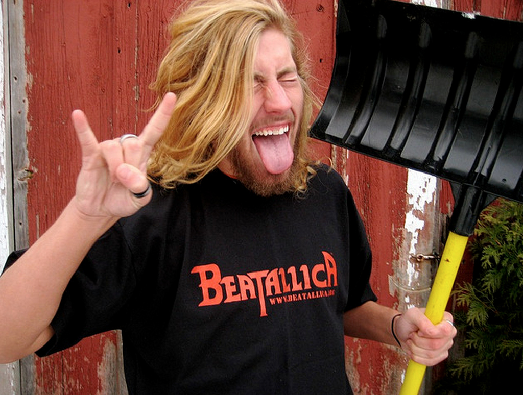 Beatallica is a Beatles-Metallica mashup band that plays hits like, "While My Guitar Deathly Creeps." Beatles + head-banging thrash metal = what is up, like chocolate covered bacon.