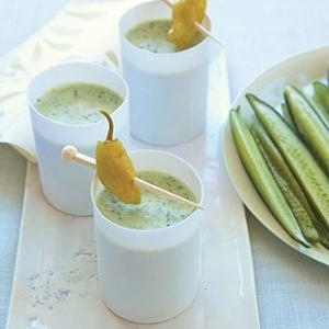 A light summer soup made with yogurt, cucumber and long, thin Italian pickled chiles known as pepperoncini.