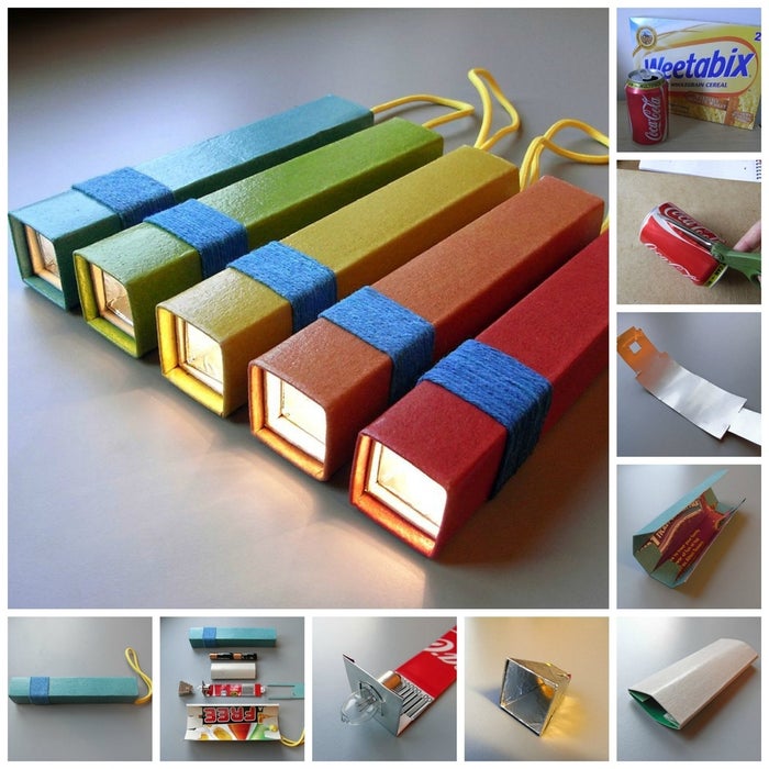 31 Things You Can Make Out Of Cereal B!   oxes - you can turn a cereal box soda can and torch bulb into a little
