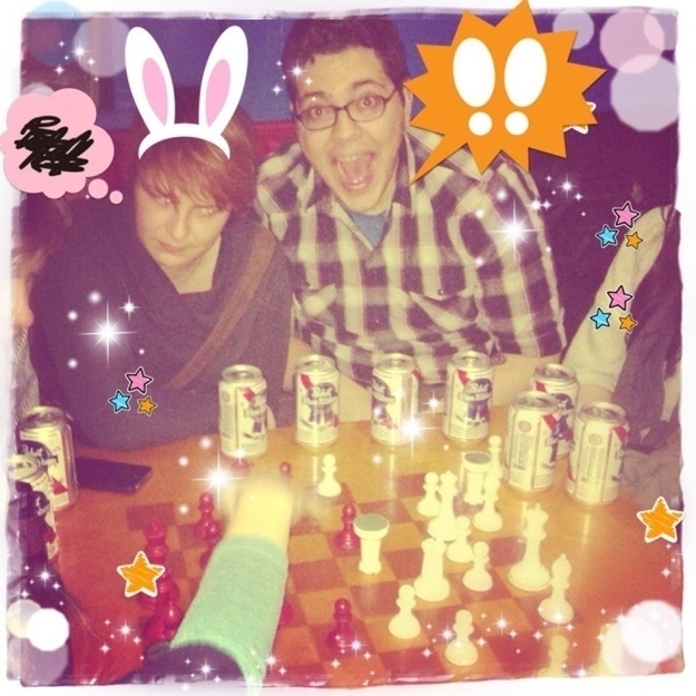 “That’s me and BuzzFeed’s own Tanner Ringerud the night we got kicked out of a bar for placing chess pieces on random strangers’ shoulders and walking away. We called it “chessing” and the bouncers weren’t amused.P.S. I won that chess match, so whatever. I don’t care.”