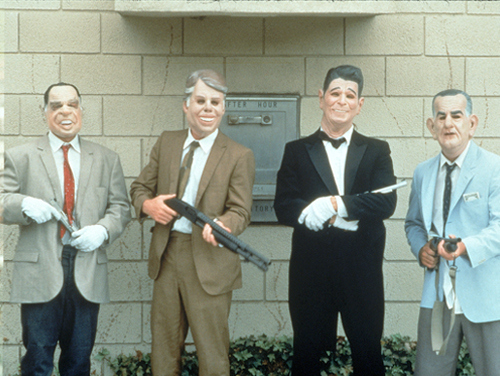 For unknown reasons the Ex-Presidents didn't honor Gerald Ford's presidency as they decided to go with the masks of Reagan, Carter, Nixon, and Johnson skipping over the late President Ford.