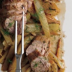 A classic Italian pairing, this recipe combines pork with fennel, two ways: as a crust of fennel seeds and as a side dish, with the loin roasted atop sweet, anisey wedges.