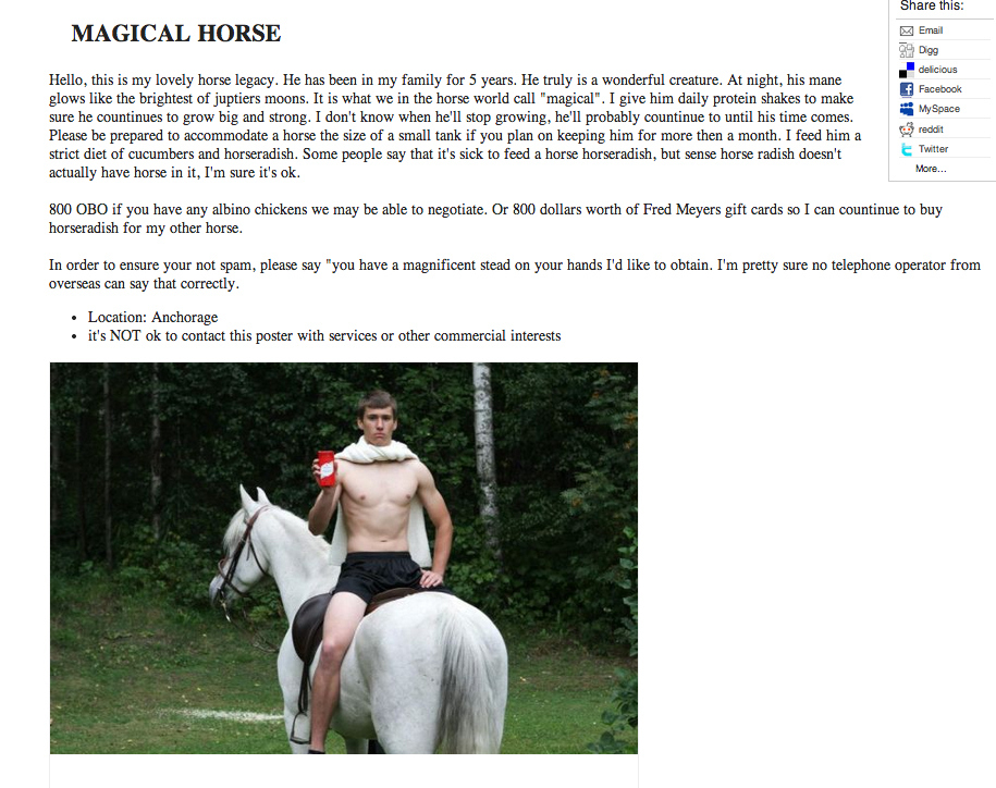 Because every girl dreams of having a "magical horse"...