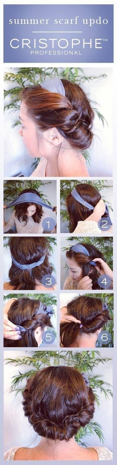 Using a stretchy headband, you just take large sections of hair and wrap around the band, tucking in the loose strands.