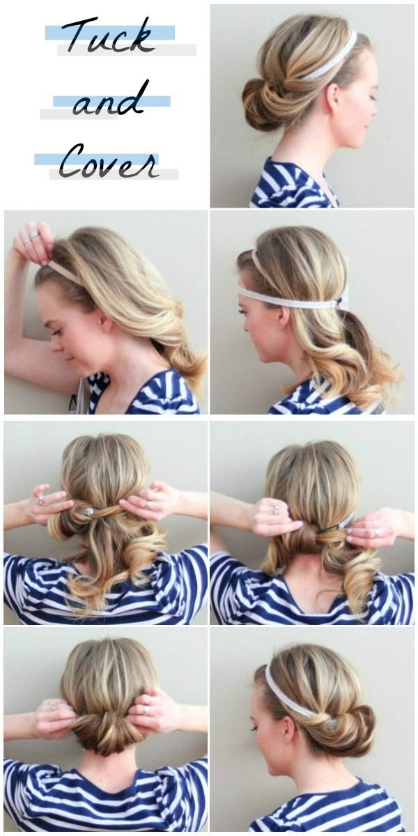 Put that boring elastic headband to good use. Directions here.