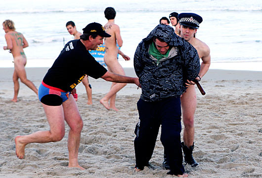 The Kiwis honored New Zealand's National Rugby Team with a naked beach match. Nothing says "good luck" like nude competition.