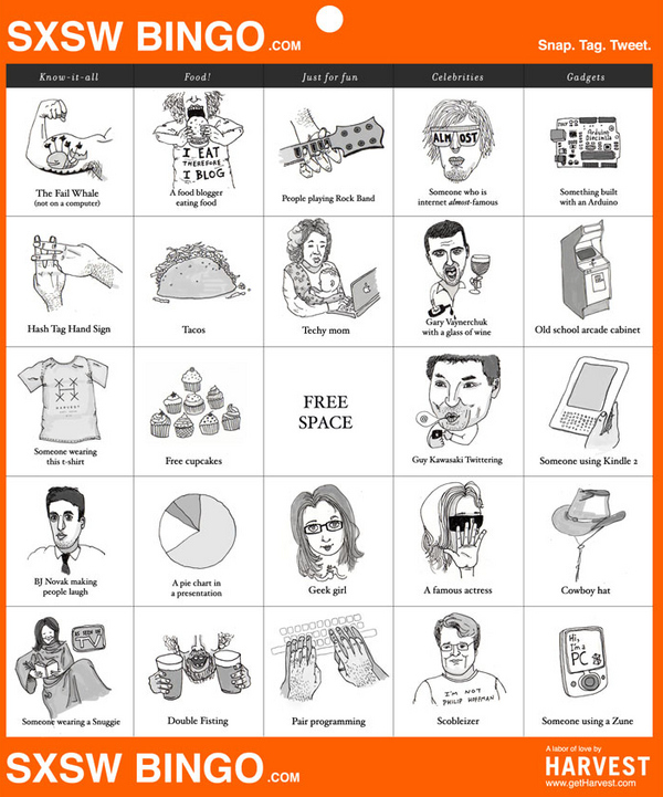 Get your card, take photos of the nerdy things you see, post those photos via Twitpic to Twitter and tag them, and if you get bingo you might win a Kindle 2. My head hurts.