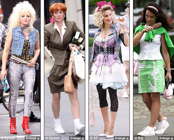 (These lovely outfits are from the Sex and the City 2 filming, for the pure of heart.)