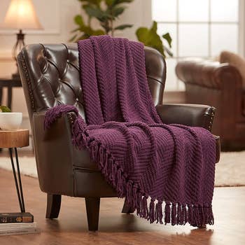 The purple blanket with tassles