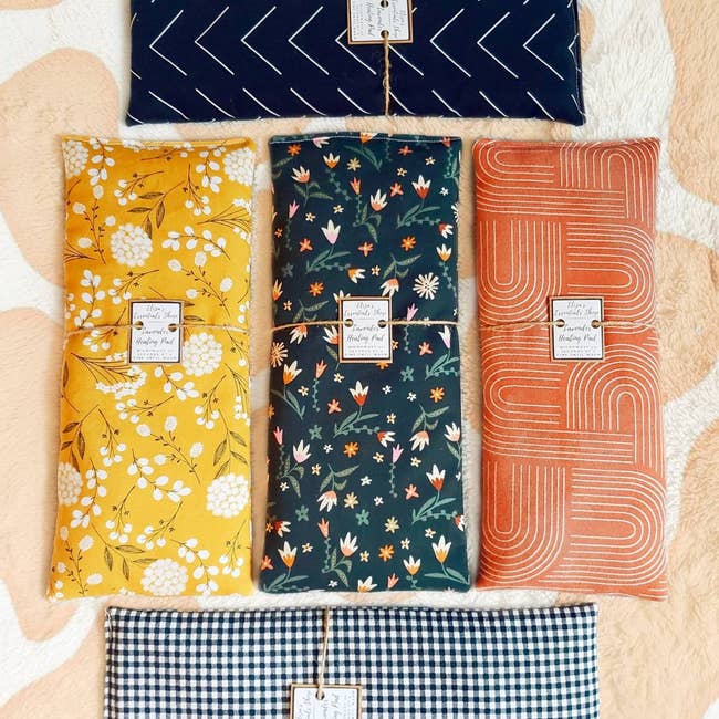 Six rectangular packs with different fabrics 