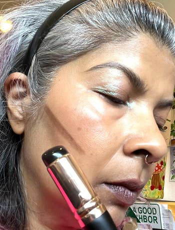 Person applying constitution contour instrumentality connected face