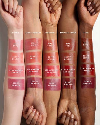 Mai Type, Zesty Bestie, Strawberry Sangria, Berry Banger, connected tegument tones from airy to deep
