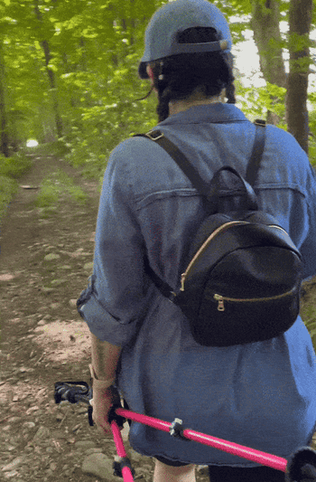 Gif of writer walking while holding the poles