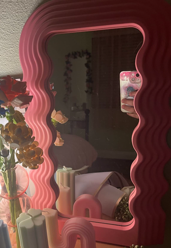 reviewer's mirror on bedroom vanity