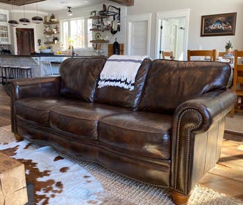 Brown leather sofa that's been cleaned