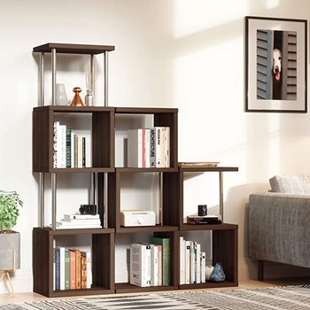 the 3-,4-, and 5-tier s-shaped bookshelves placed together