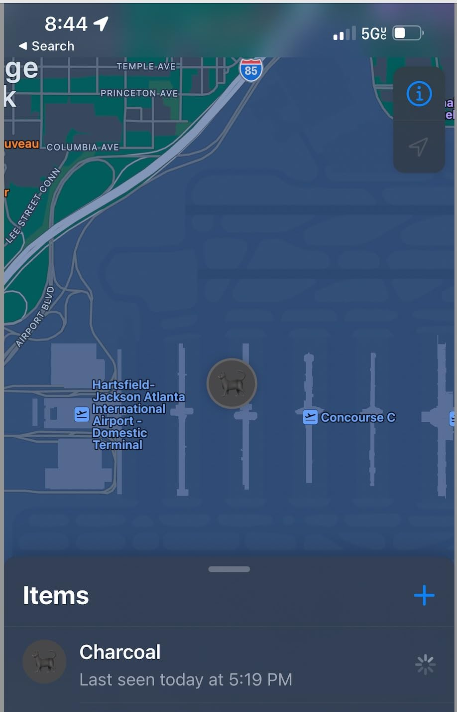 reviewer image of AirTag showing location on a map of an airport