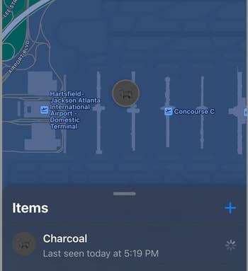 reviewer image of AirTag showing location on a map of an airport