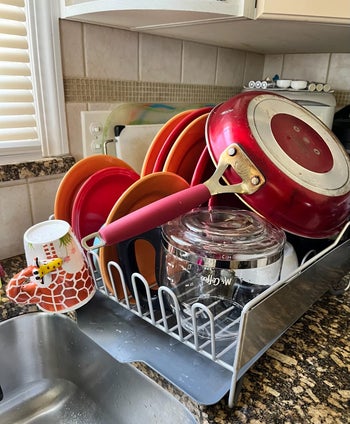 reviewer photo of full dish rack next to sink