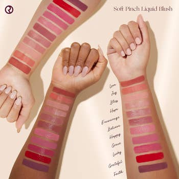 swatches of blush on different skin tone arms