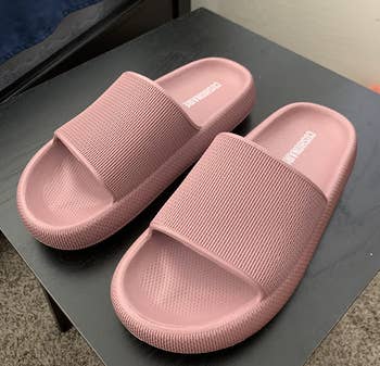 a reviewer photo of the rubber soles in pink 