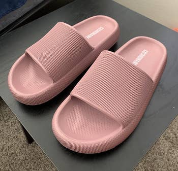 a reviewer photo of the rubber soles in pink 