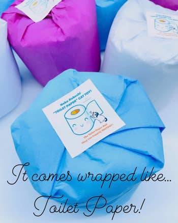 toys wrapped like individual rolls of toilet paper 
