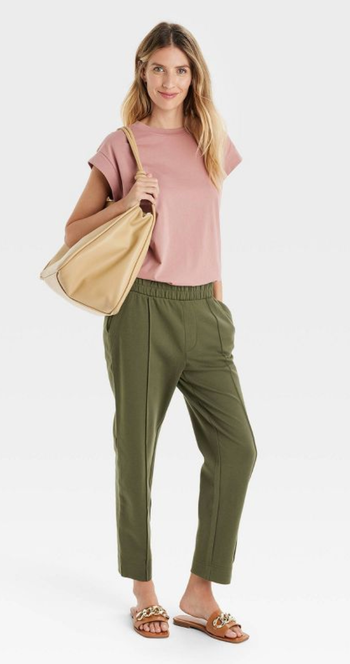 model wearing the pants in green