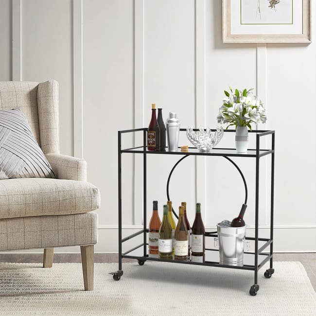 two tiered bar cart with black finish